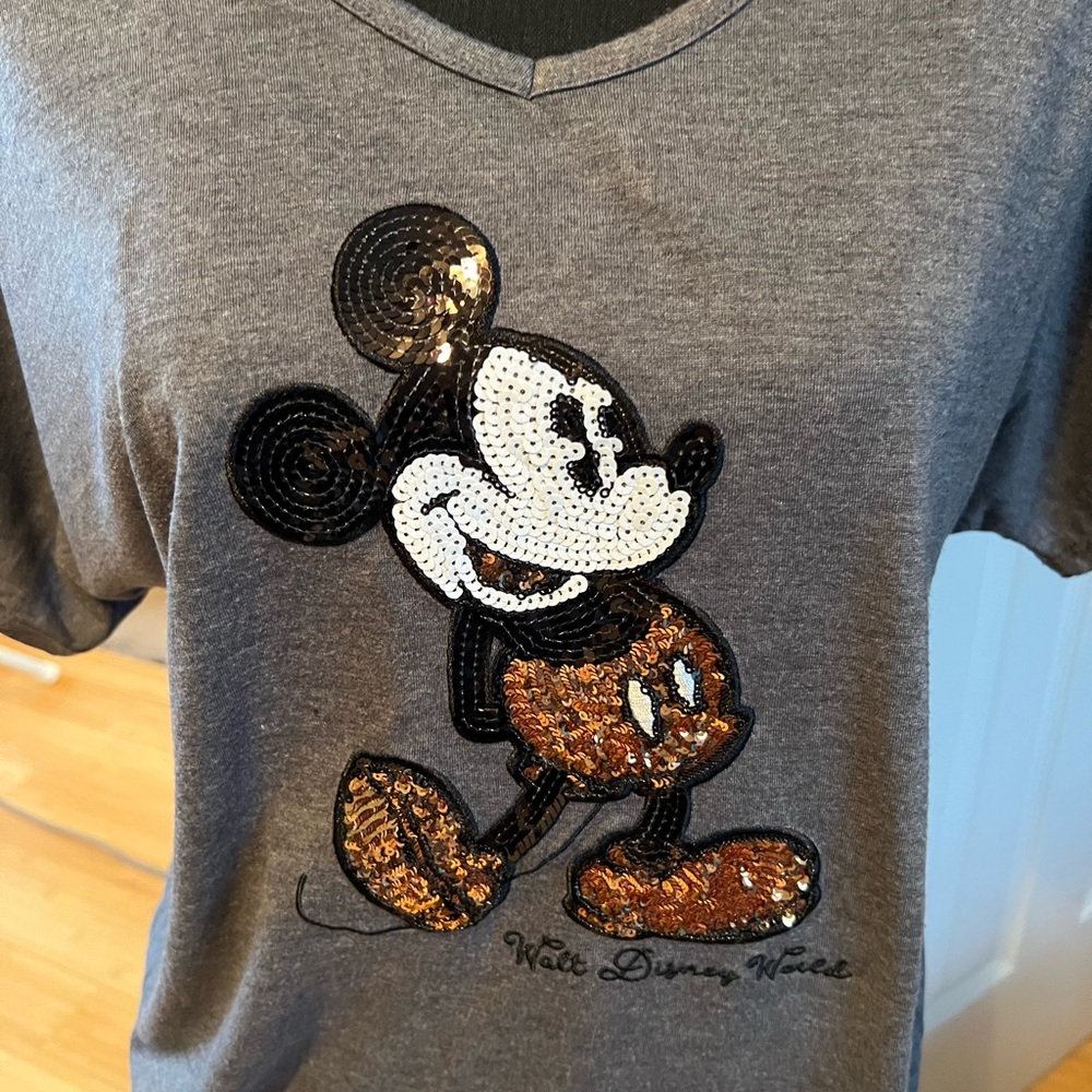 Disney Gray Mickey Mouse Sequin women’s T-Shirt